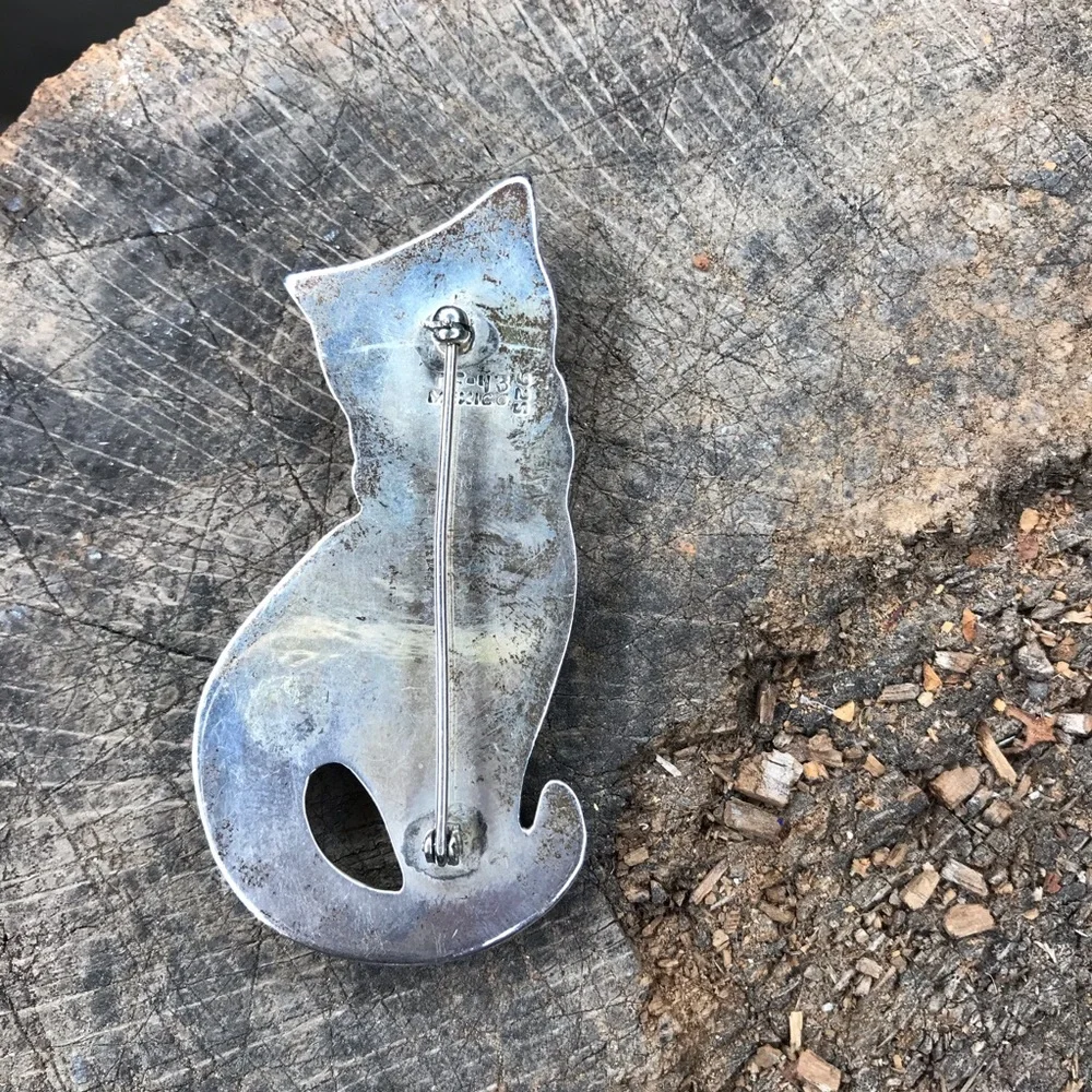 Taxco vintage sterling cat pin Mexican silver - Picture 5 of 8